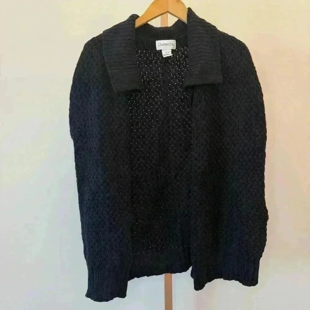 Chadwicks Women's Navy Sweater L Shawl Collar Casual